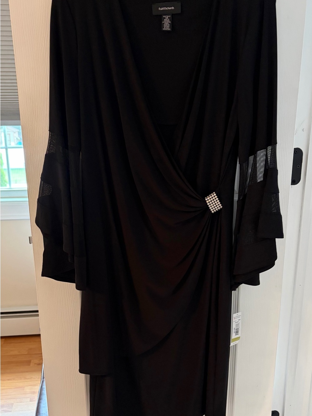 R&M Richards Black Long Sleeve Dress with Tiered sheer sleeves